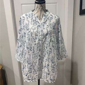 Source Unknown White and Blue Floral Blouse